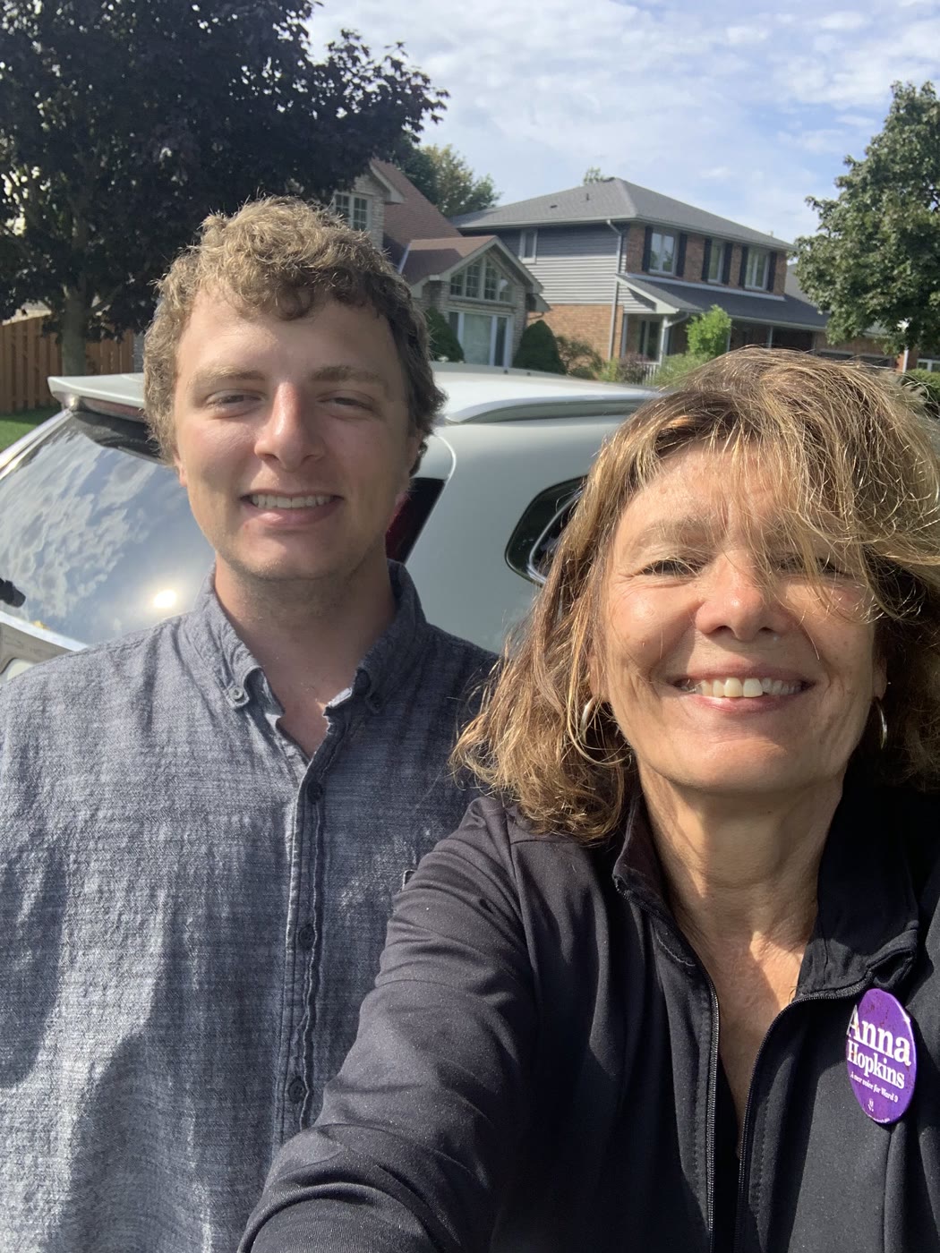 Anna Hopkins with a volunteer while door-knocking in a Ward 9 neighbourhood