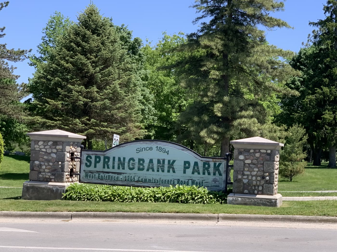 Springbank Park stone entrance sign, established 1894