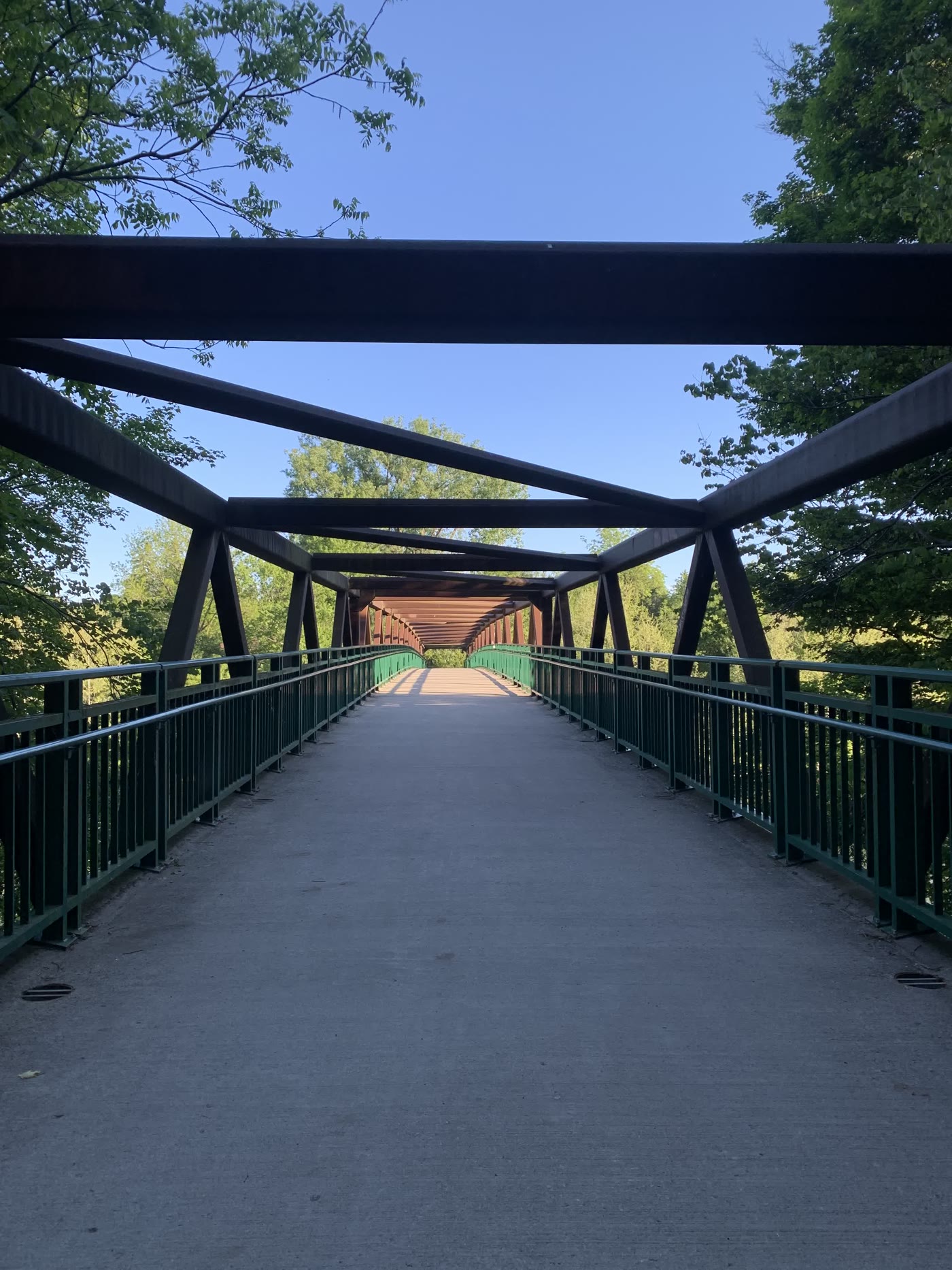 A pedestrian truss bridge over the Thames River on a Ward 9 trail